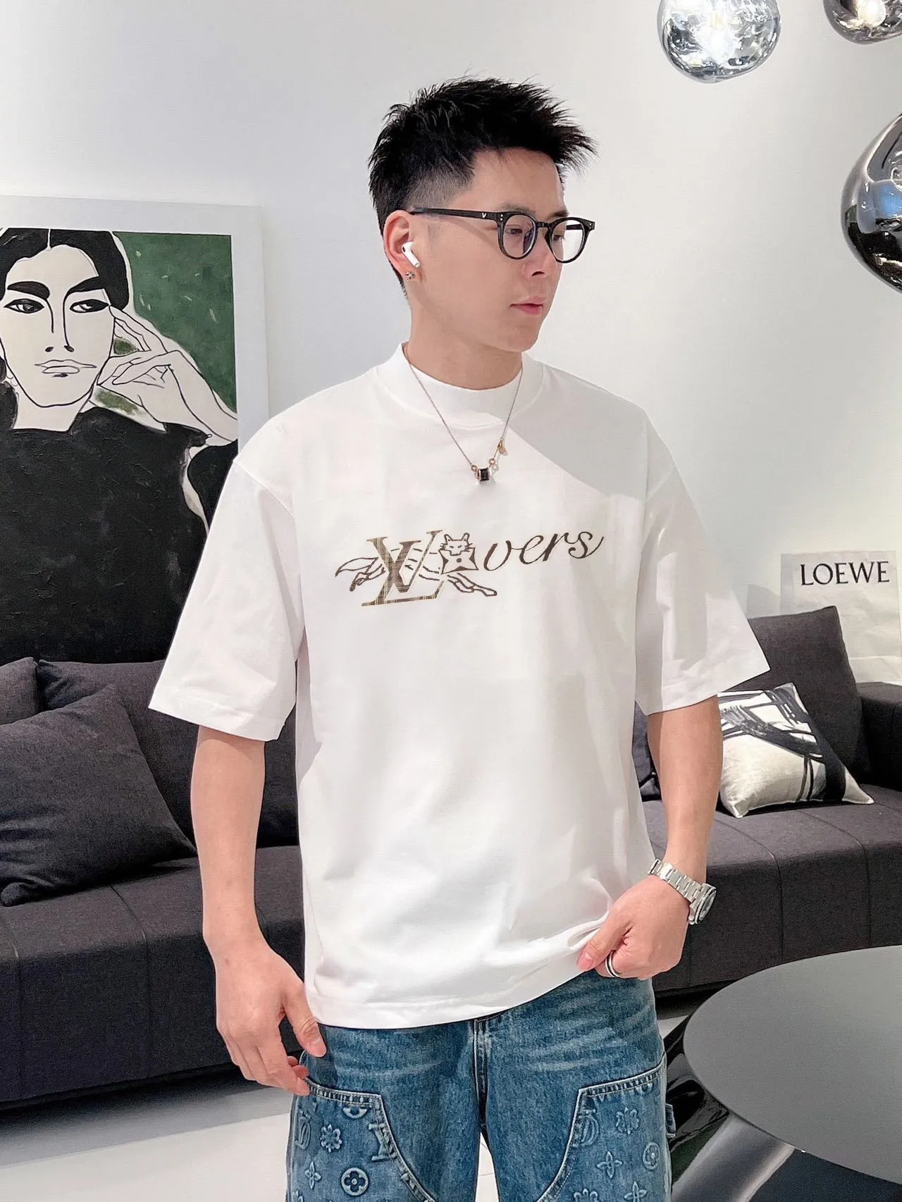 Louis Vuitton/Louis Vuitton 26ss fox letter embroidered short sleeves
